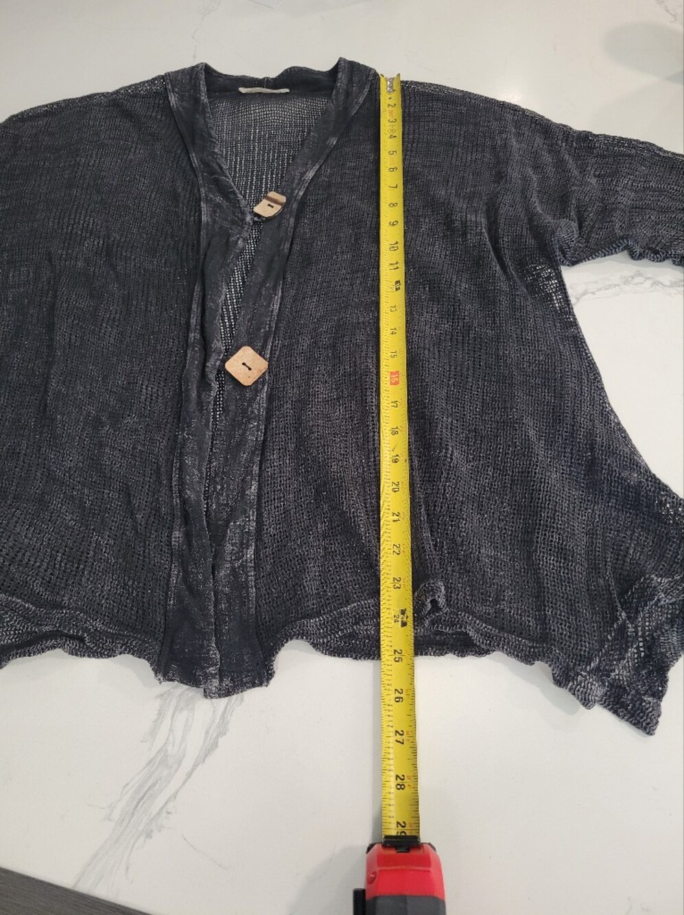 Jess & Jane Mineral Wash Charcoal Cotton Mesh Button Front Lagenlook Cardigan - Picture 7 of 8